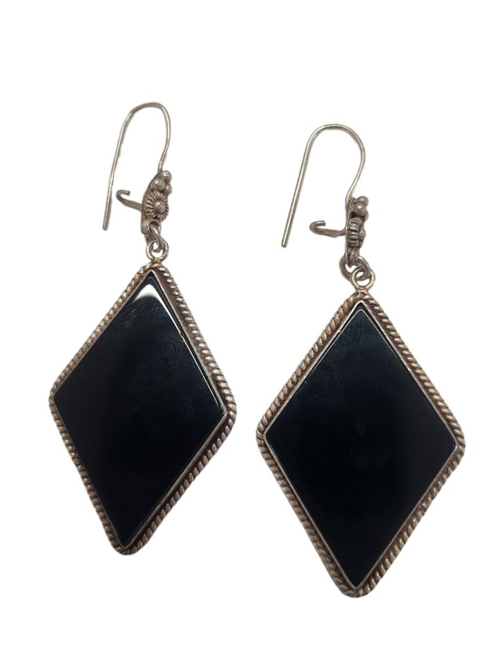 Vintage Turkish 925 Sterling Silver Black Onyx Statement Earrings 20g